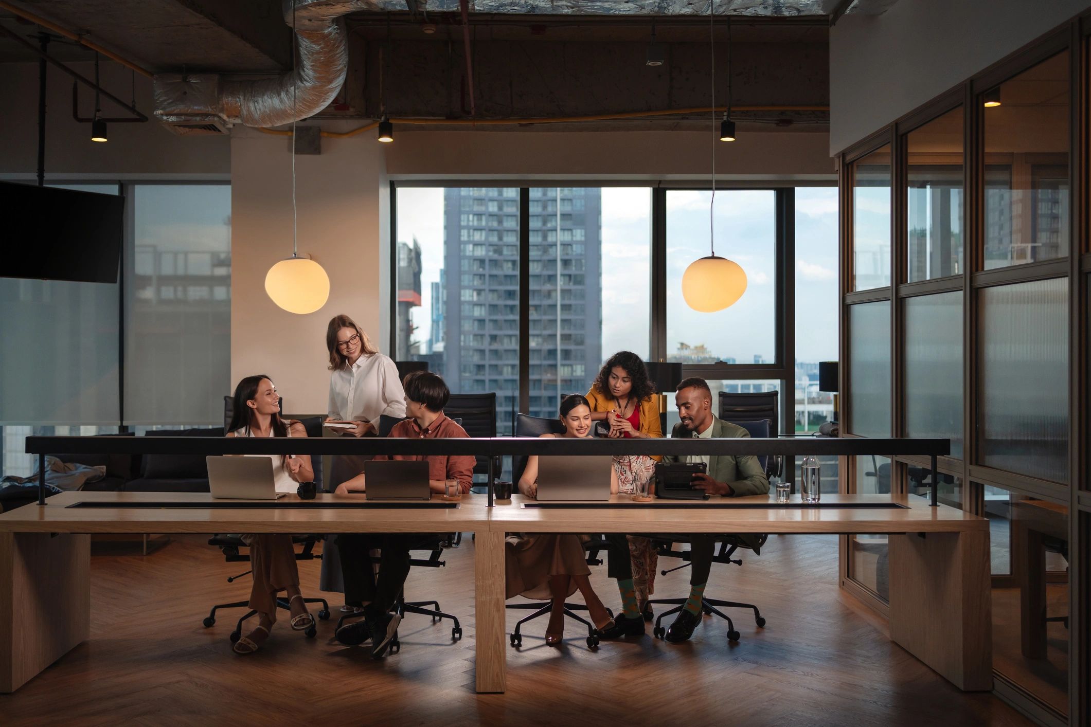 Team working together in a modern workspace